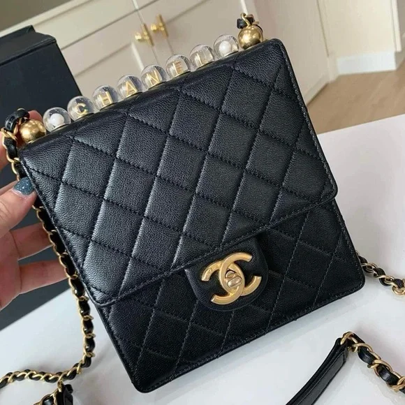 Chanel Flap Bag Vertical Acrylic Beads Clutch with Gold Chain
